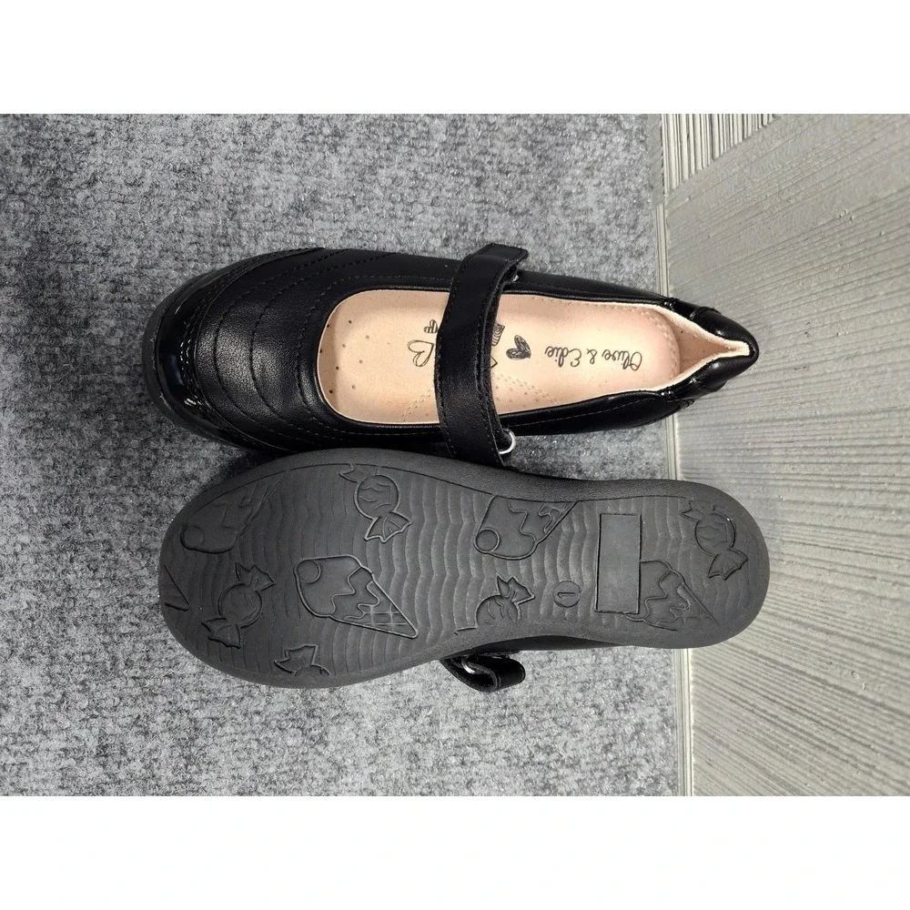 Olive & Edie Mary Jane Shoes Girls 1M Black PU Leather‎ Dress School Flats Strap